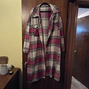 Chic Plaid Pink and White Women's Blazer